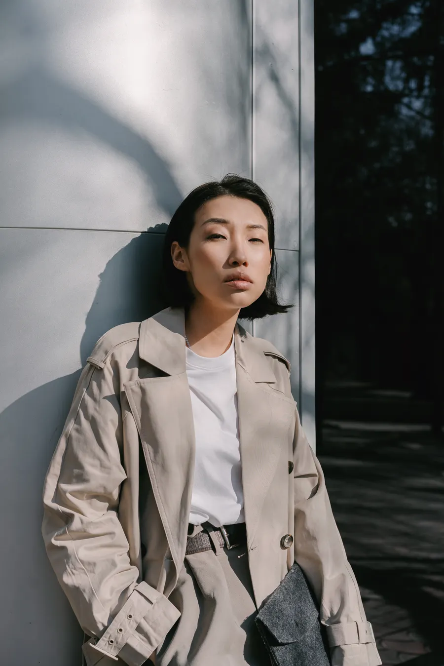 Close detail of a trench collar against stone